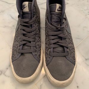 High Top Nike Sneakers - Gray Leopard Print